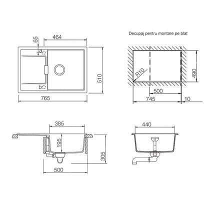 Schock Mono D-100 Chiuveta bucatarie granit Cristadur 76x51 cm, alb (polaris)