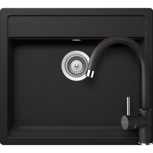 Schock Nemo N-100 Set chiuveta bucatarie granit Cristalite 57x51 cm si baterie Plutos Nero, negru (nero)