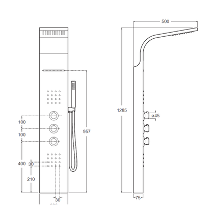 Panel dus cu hidromasaj si termostat Roca Evolution, jet hidro si cascada