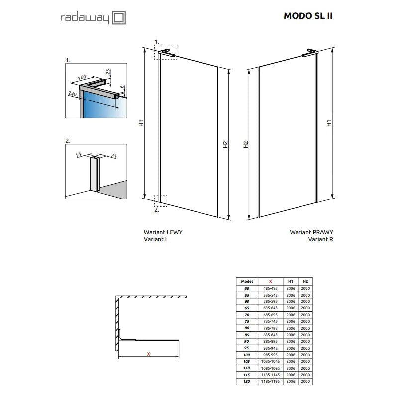 Perete sticla dus Walk In Radaway Modo SL II 90xH200 cm, profil auriu periat