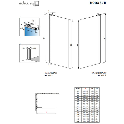 Perete sticla dus Walk In Radaway Modo SL II 90xH200 cm, profil nichel periat (brushed nichel)