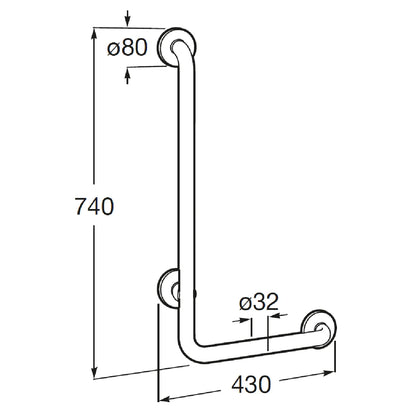 Roca Access Bara de sprijin forma L stanga 43xH74 cm, alb