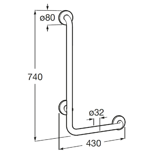 Roca Access Bara de sprijin forma L stanga 43xH74 cm, alb