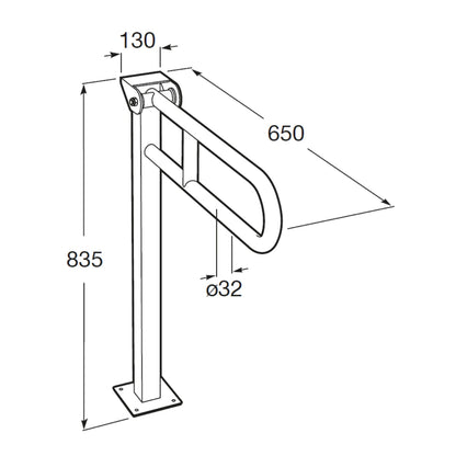 Roca Access Pro Bara de sprijin rabatabila 65 cm montaj pe pardoseala, alb