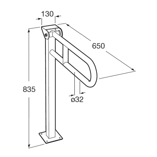 Roca Access Pro Bara de sprijin rabatabila 65 cm montaj pe pardoseala, alb