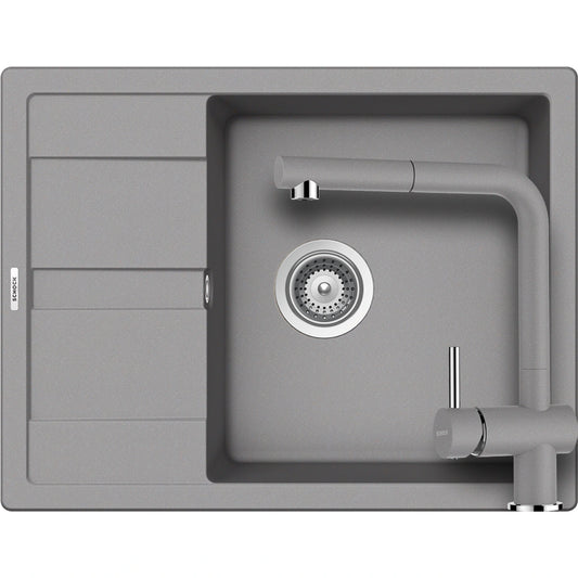 Schock Ronda D-100L Set chiuveta bucatarie granit Cristalite 65x50 cm si baterie Epos Croma, gri (croma)