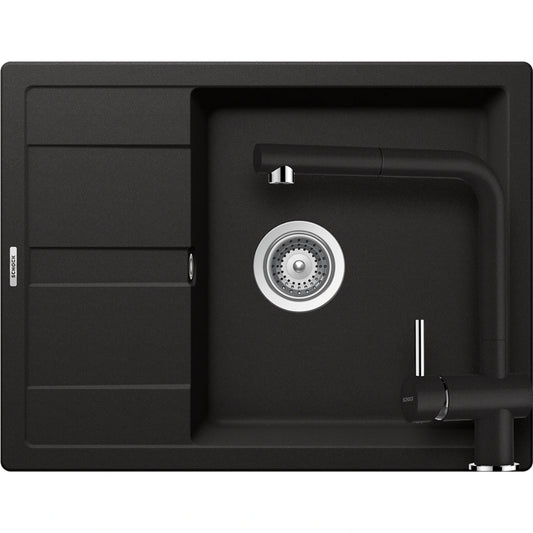 Schock Ronda D-100L Set chiuveta bucatarie granit Cristalite 65x50 cm si baterie Epos Nero, negru (nero)