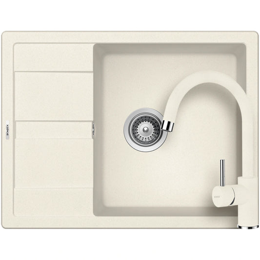 Schock Ronda D-100L Set chiuveta bucatarie granit Cristalite 65x50 cm si baterie Plutos Vanilla, bej (vanilla)