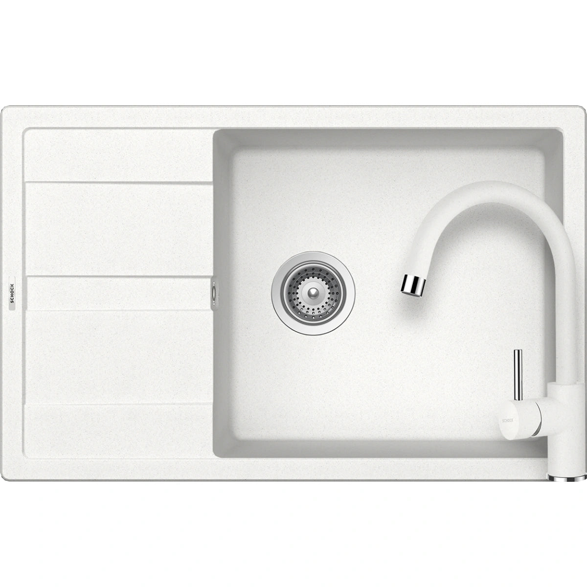 Schock Ronda D-100XL Set chiuveta bucatarie granit Cristalite 78x50 cm si baterie Plutos Alpina, alb (alpina)