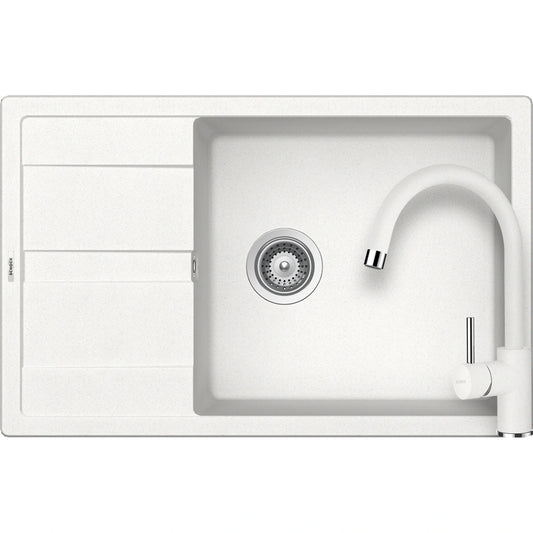 Schock Ronda D-100XL Set chiuveta bucatarie granit Cristalite 78x50 cm si baterie Plutos Alpina, alb (alpina)