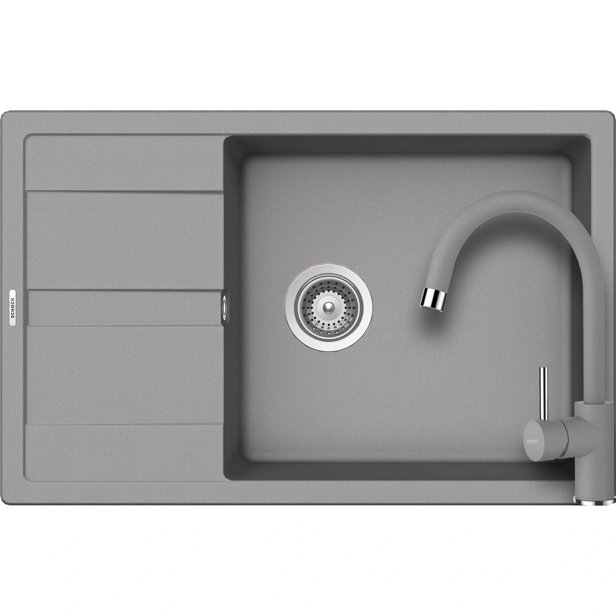 Schock Ronda D-100XL Set chiuveta bucatarie granit Cristalite 78x50 cm si baterie Plutos Croma, gri (croma)