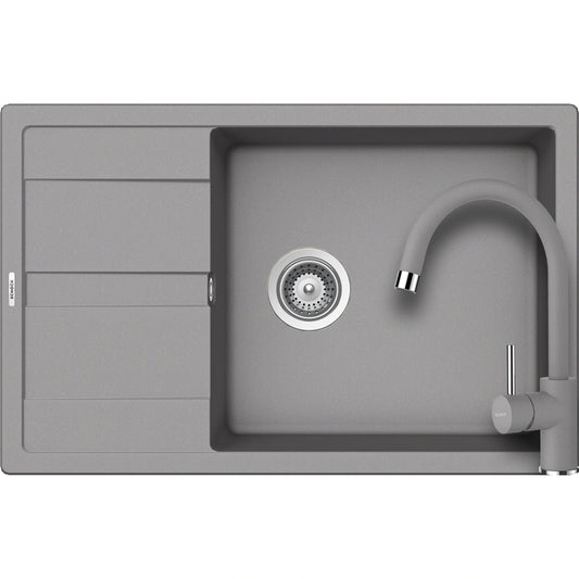 Schock Ronda D-100XL Set chiuveta bucatarie granit Cristalite 78x50 cm si baterie Plutos Croma, gri (croma)