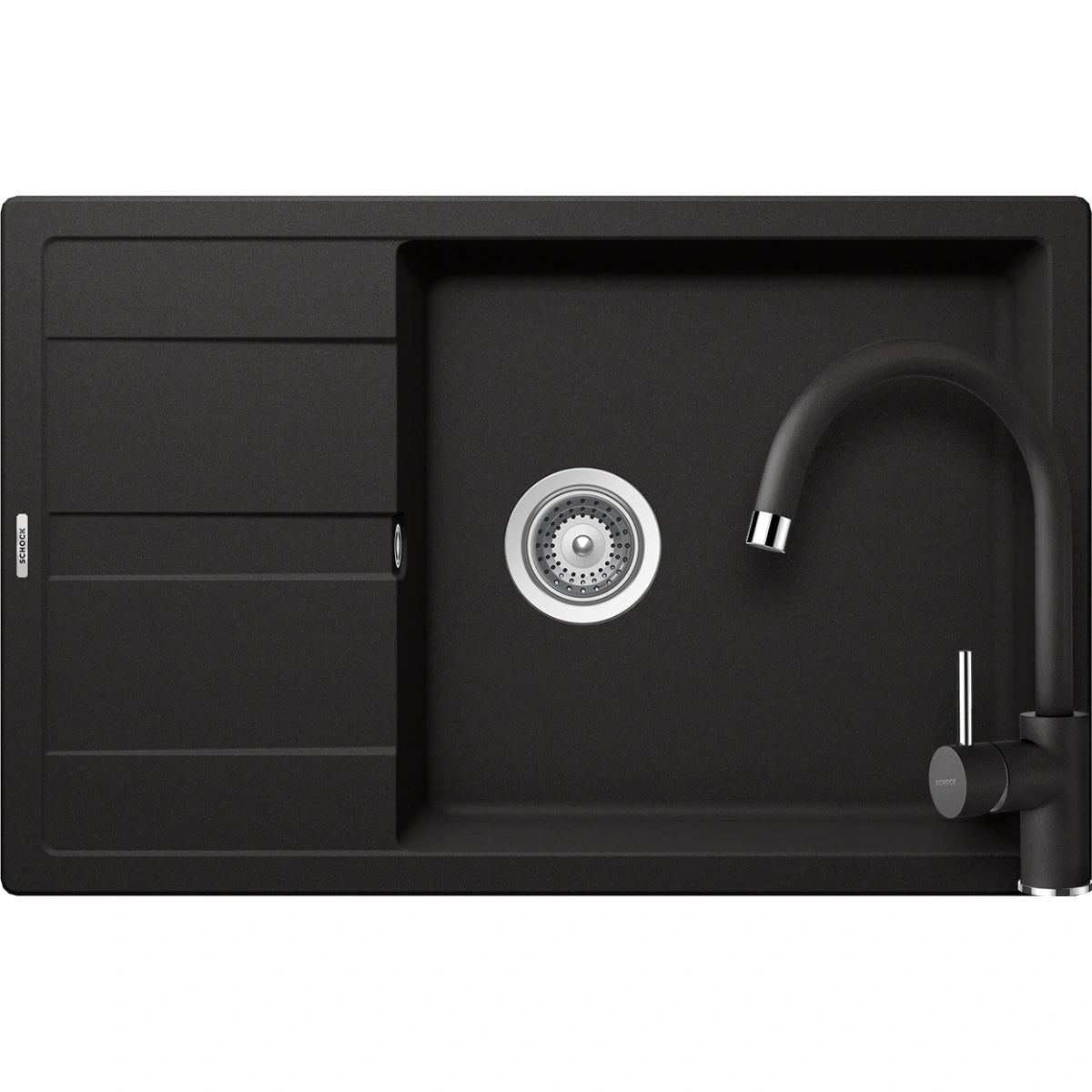 Schock Ronda D-100XL Set chiuveta bucatarie granit Cristalite 78x50 cm si baterie Plutos Nero, negru (nero)