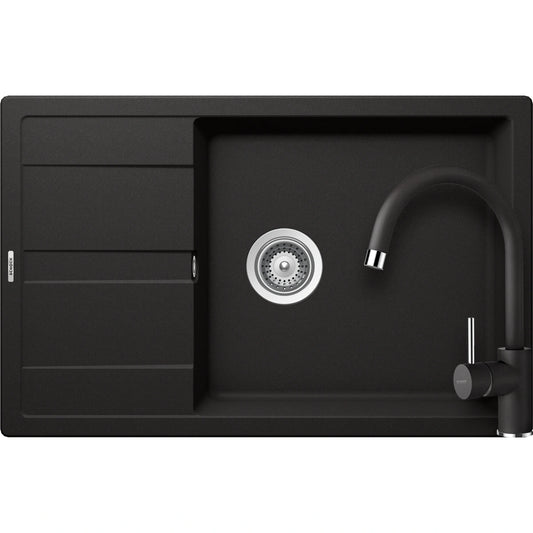 Schock Ronda D-100XL Set chiuveta bucatarie granit Cristalite 78x50 cm si baterie Plutos Nero, negru (nero)