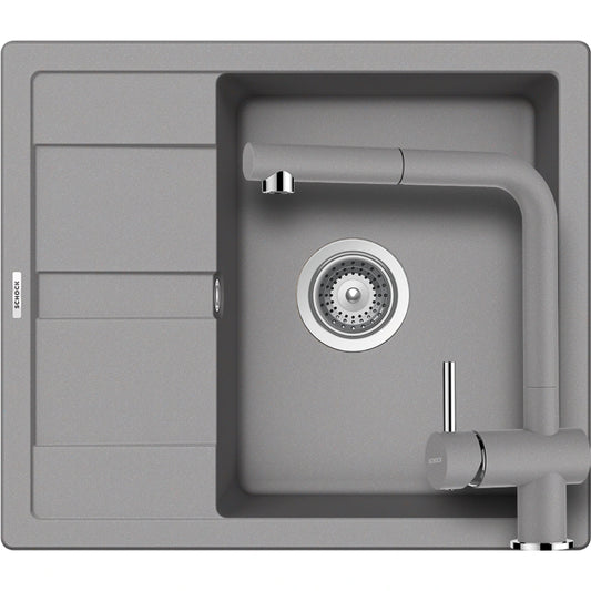 Schock Ronda D-100 Set chiuveta bucatarie granit Cristalite 58x50 cm si baterie Epos Croma, gri (croma)