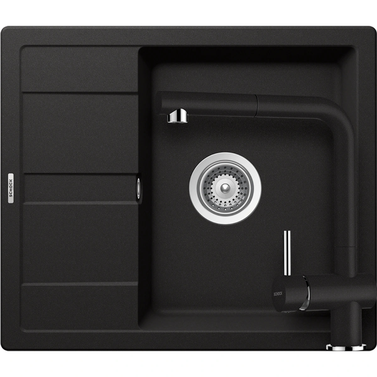 Schock Ronda D-100 Set chiuveta bucatarie granit Cristalite 58x50 cm si baterie Epos Nero, negru (nero)