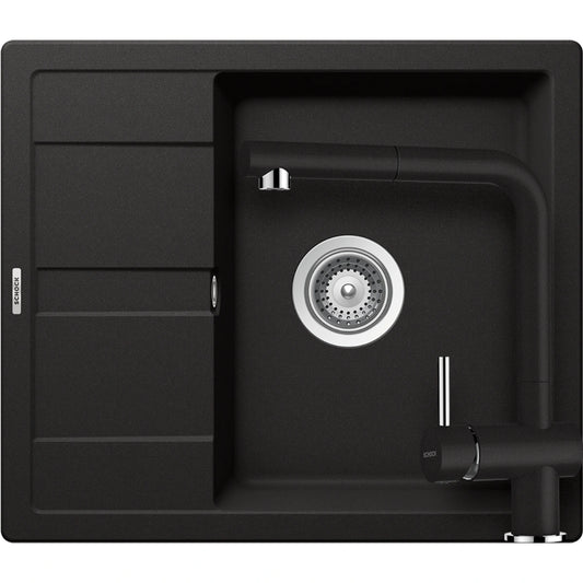 Schock Ronda D-100 Set chiuveta bucatarie granit Cristalite 58x50 cm si baterie Epos Nero, negru (nero)