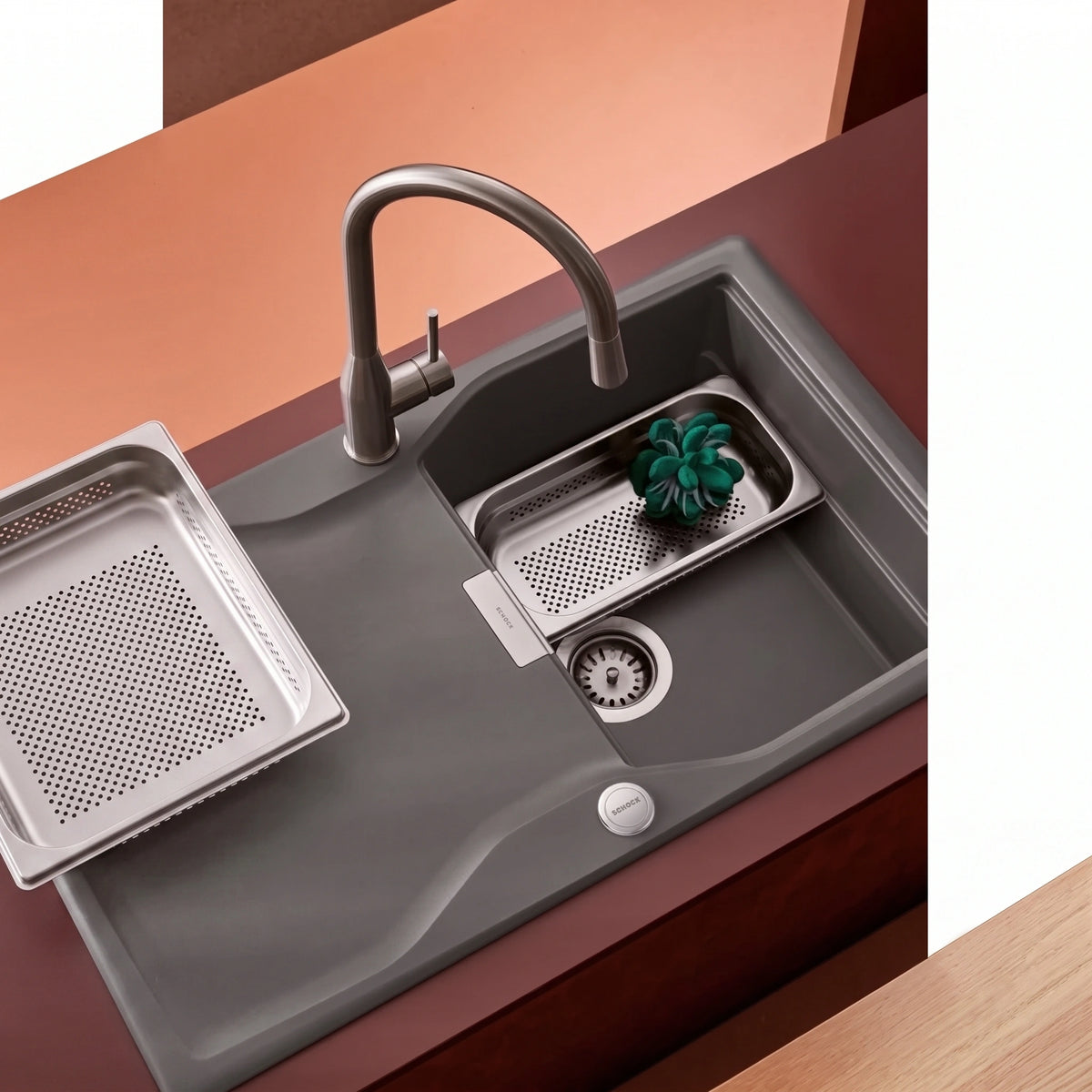 Schock Kavus Baterie chiuveta bucatarie cu dus extractibil, inox