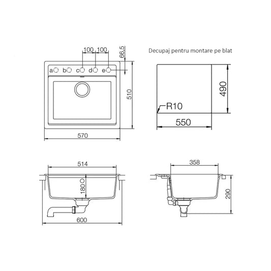 Schock Nemo N-100 Set chiuveta bucatarie granit Cristalite 57x51 cm si baterie Epos Alpina, alb (alpina)