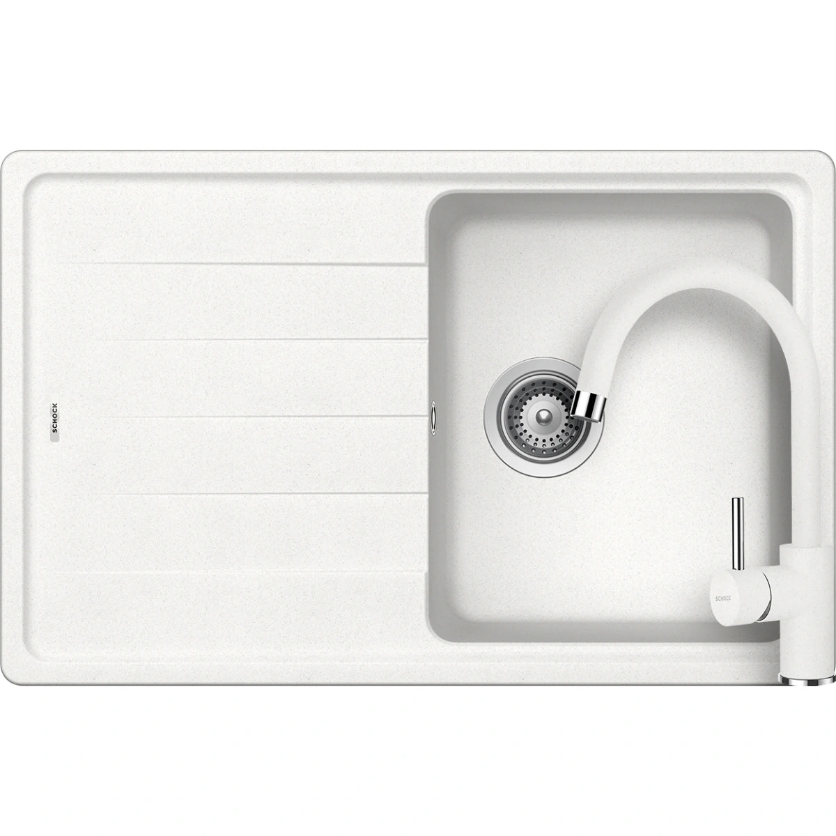 Schock Element D-100S Set chiuveta bucatarie granit Cristalite 78x50 cm si baterie Plutos Alpina, alb (alpina)