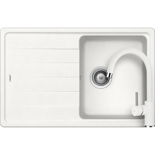 Schock Element D-100S Set chiuveta bucatarie granit Cristalite 78x50 cm si baterie Plutos Alpina, alb (alpina)