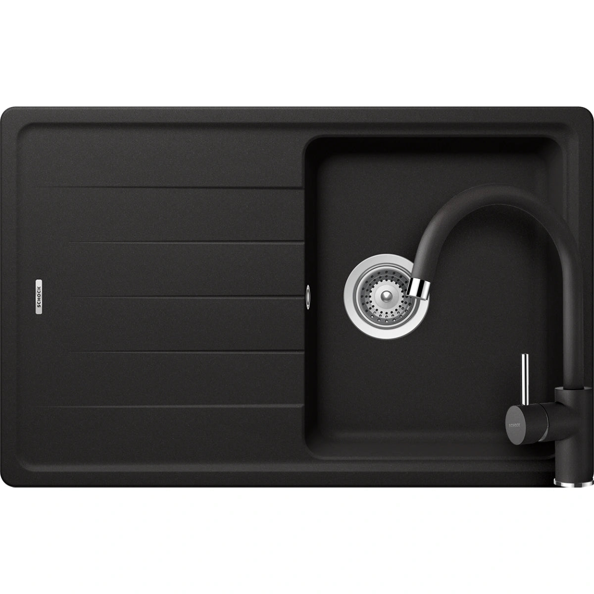Schock Element D-100S Set chiuveta bucatarie granit Cristalite 78x50 cm si baterie Plutos Nero, negru (nero)