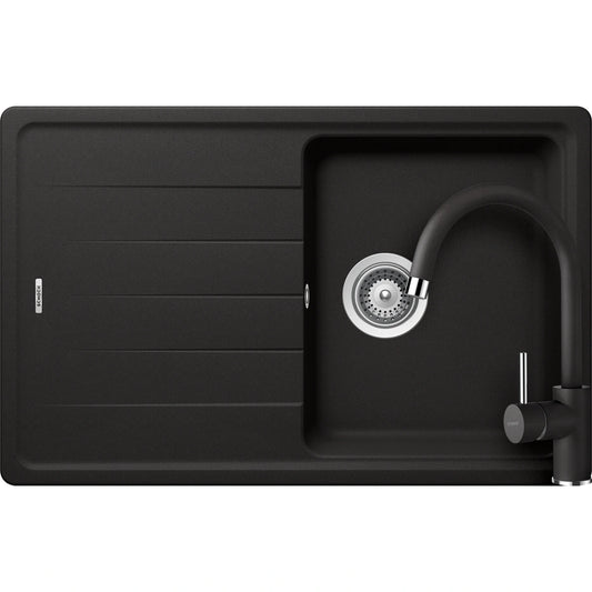 Schock Element D-100S Set chiuveta bucatarie granit Cristalite 78x50 cm si baterie Plutos Nero, negru (nero)