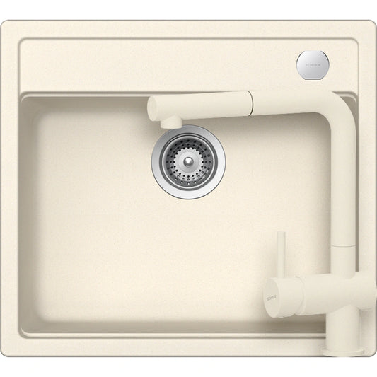Schock Mono N-100 Set chiuveta bucatarie granit Cristadur 57x51 cm si baterie Epos Magnolia, crem (magnolia)