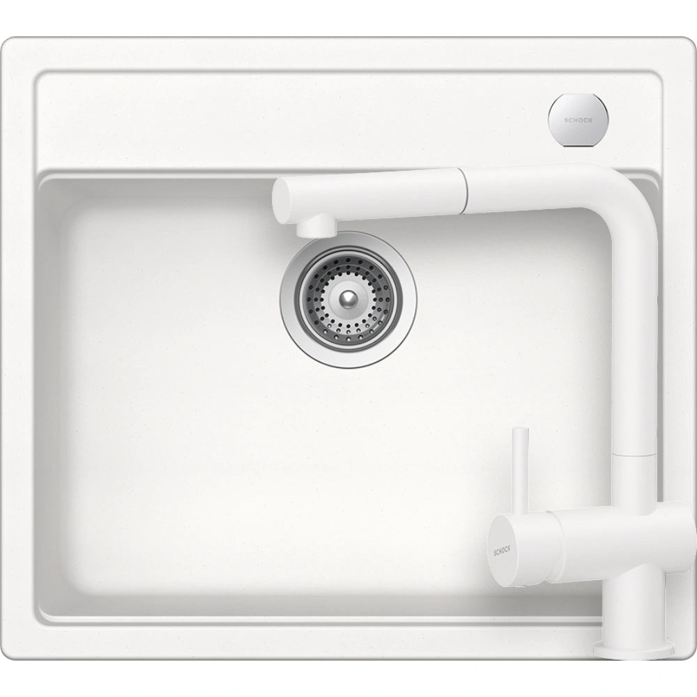 Schock Mono N-100 Set chiuveta bucatarie granit Cristadur 57x51 cm si baterie Epos Polaris, alb (polaris)