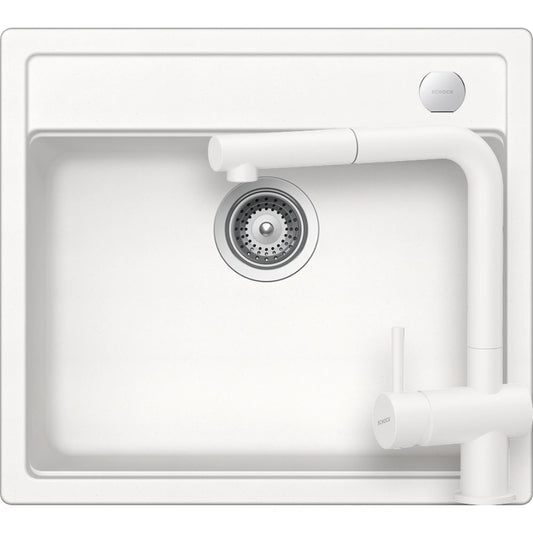 Schock Mono N-100 Set chiuveta bucatarie granit Cristadur 57x51 cm si baterie Epos Polaris, alb (polaris)