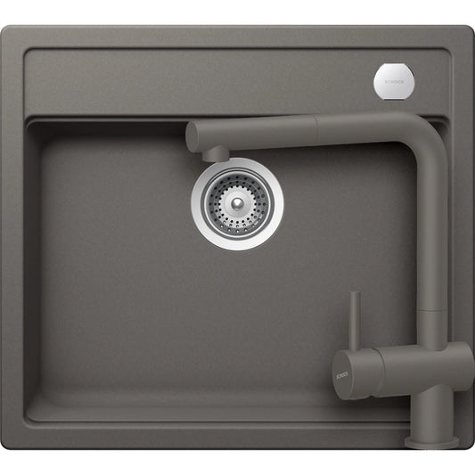 Schock Mono N-100 Set chiuveta bucatarie granit Cristadur 57x51 cm si baterie Epos Silverstone, gri (silverstone)