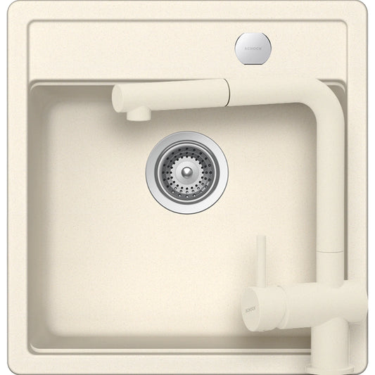 Schock Mono N-100S Set chiuveta bucatarie granit Cristadur 49x51 cm si baterie Epos Magnolia, crem (magnolia)