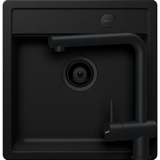 Schock Nemo N-100S Set chiuveta bucatarie granit Cristalite 49x51 cm si baterie Epos Nero, negru (nero)