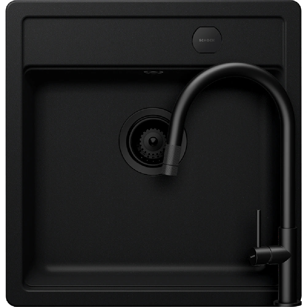 Schock Mono N-100S Set chiuveta bucatarie granit Cristadur 49x51 cm si baterie Talia Black, negru (puro)