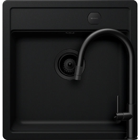 Schock Mono N-100S Set chiuveta bucatarie granit Cristadur 49x51 cm si baterie Talia Black, negru (puro)