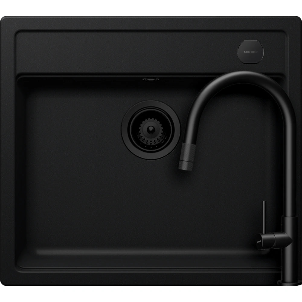 Schock Mono N-100 Set chiuveta bucatarie granit Cristadur 57x51 cm si baterie Talia Black, negru (puro)
