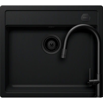 Schock Mono N-100 Set chiuveta bucatarie granit Cristadur 57x51 cm si baterie Talia Black, negru (puro)