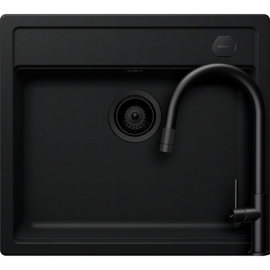 Schock Mono N-100 Set chiuveta bucatarie granit Cristadur 57x51 cm si baterie Talia Black, negru (puro)