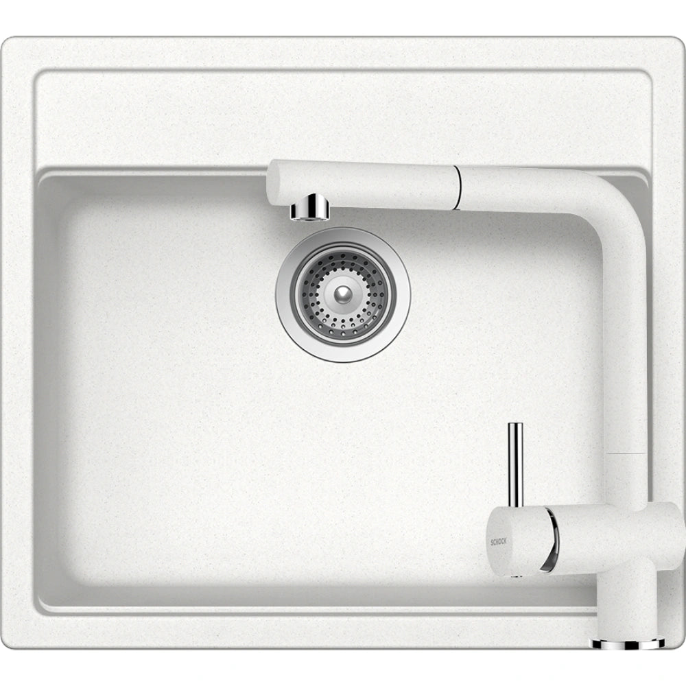 Schock Nemo N-100 Set chiuveta bucatarie granit Cristalite 57x51 cm si baterie Epos Alpina, alb (alpina)