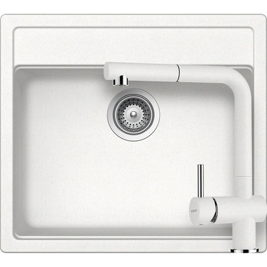 Schock Nemo N-100 Set chiuveta bucatarie granit Cristalite 57x51 cm si baterie Epos Alpina, alb (alpina)