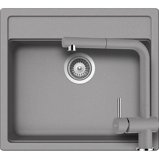 Schock Nemo N-100 Set chiuveta bucatarie granit Cristalite 57x51 cm si baterie Epos Croma, gri (croma)