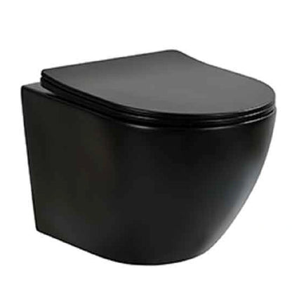 Set Vas WC suspendat cu capac soft close Fluminia Ricci Tornado Flush 36x49 cm evacuare orizontala, negru mat