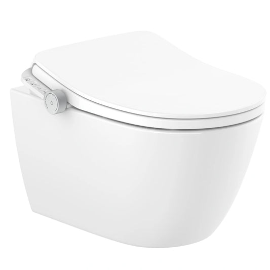 Set Vas WC cu bideu electronic suspendat cu capac soft close incalzit Roca Ona In-Wash Rimless 39x53 cm evacuare dubla