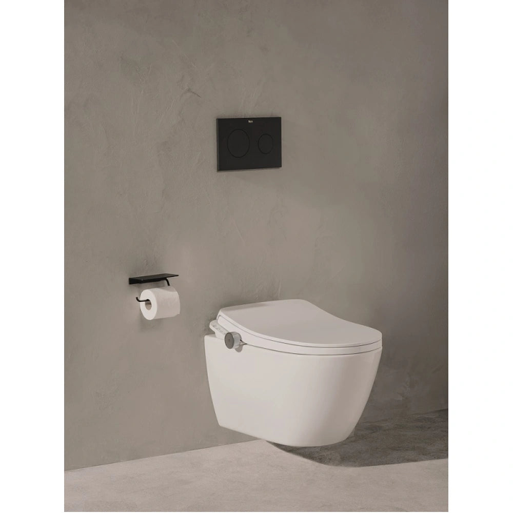 Set Vas WC cu bideu electronic suspendat cu capac soft close incalzit Roca Ona In-Wash Rimless 39x53 cm evacuare dubla