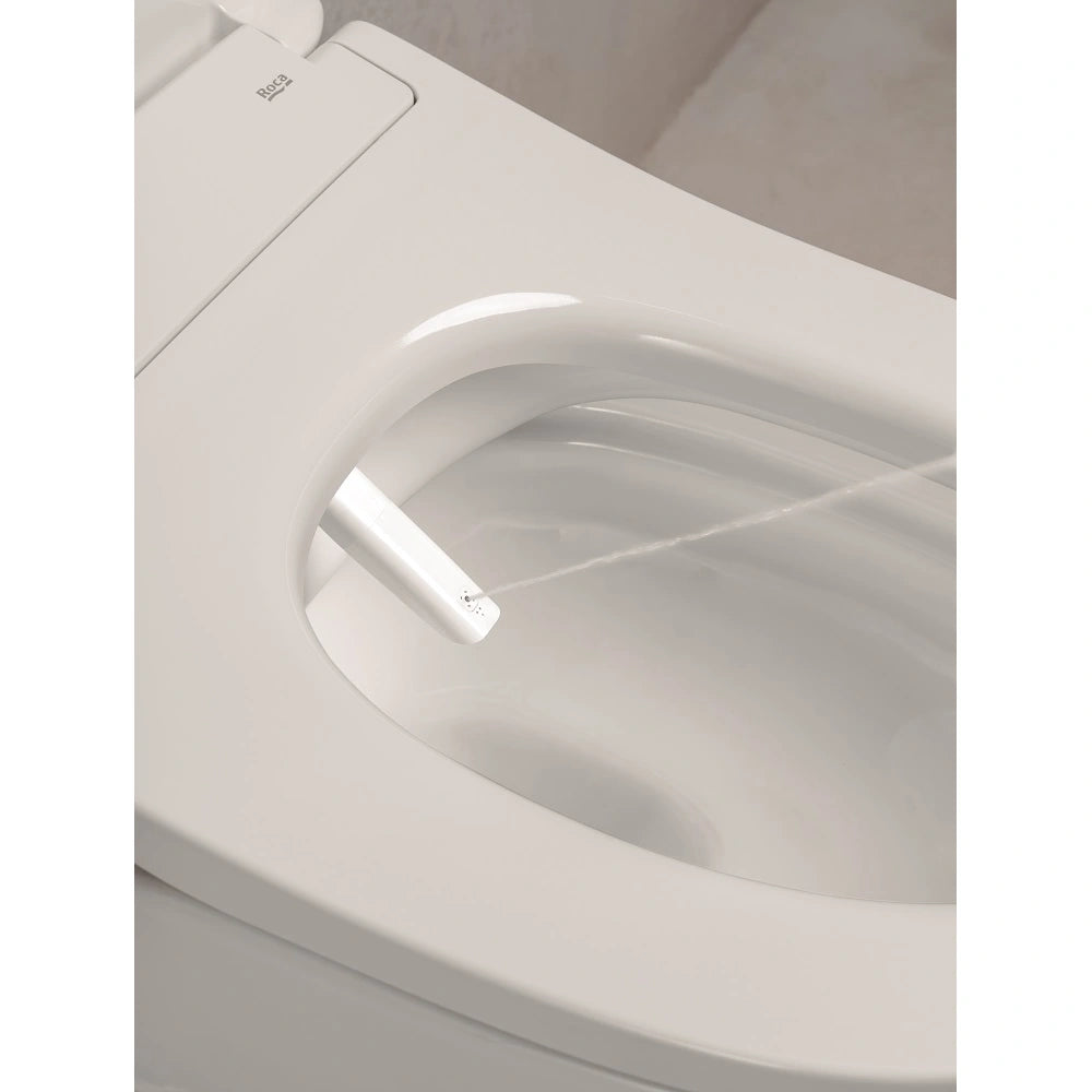 Set Vas WC cu bideu electronic suspendat cu capac soft close incalzit Roca Ona In-Wash Rimless 39x53 cm evacuare dubla