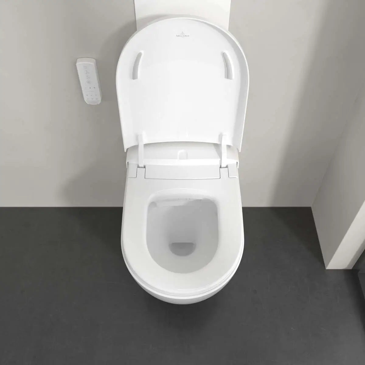 Set Vas WC cu bideu electronic suspendat cu capac soft close si telecomanda Villeroy & Boch Supreo Select Rimless 39x61 cm evacuare orizontala, alb alpin