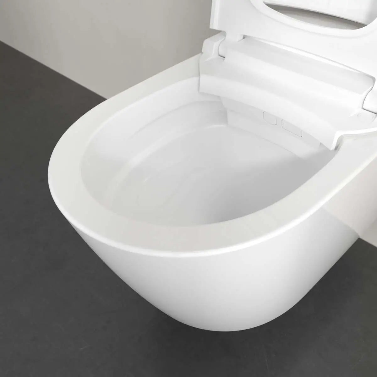 Set Vas WC cu bideu electronic suspendat cu capac soft close si telecomanda Villeroy & Boch Supreo Select Rimless 39x61 cm evacuare orizontala, alb alpin