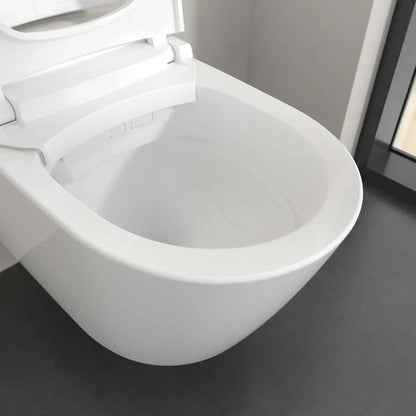 Set Vas WC cu bideu electronic suspendat cu capac soft close si telecomanda Villeroy & Boch Supreo Select Rimless 39x61 cm evacuare orizontala, alb alpin