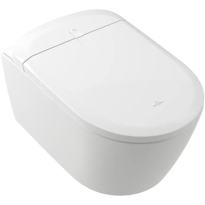 Set Vas WC cu bideu electronic suspendat cu capac soft close si telecomanda Villeroy & Boch Supreo Select Rimless 39x61 cm evacuare orizontala, alb alpin