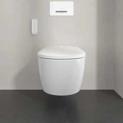 Set Vas WC cu bideu electronic suspendat cu capac soft close si telecomanda Villeroy & Boch Supreo Select Rimless 39x61 cm evacuare orizontala, alb alpin
